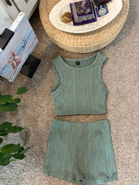 SHEIN - “New”Sage Green Knit Crop Top & Shorts Set